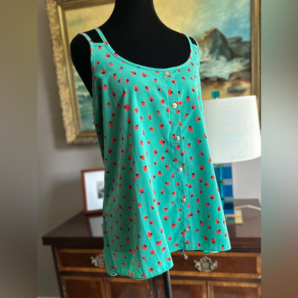 Edge Green with Red and Black Pattern Sleeveless Women's Blouse